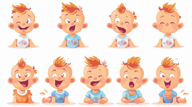Cartoon babies in different expressions flat vector