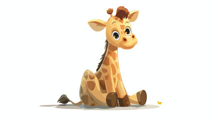 Cartoon baby giraffe sitting flat vector isolated on white