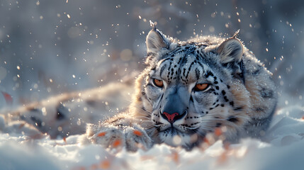 Beautiful portrait of a Snow leopard, one of the most difficult animals to find on the planet 