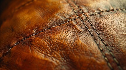   A detailed image of a tanned hide with threadwork on its surface and an identical version displayed internally within the leather - obrazy, fototapety, plakaty