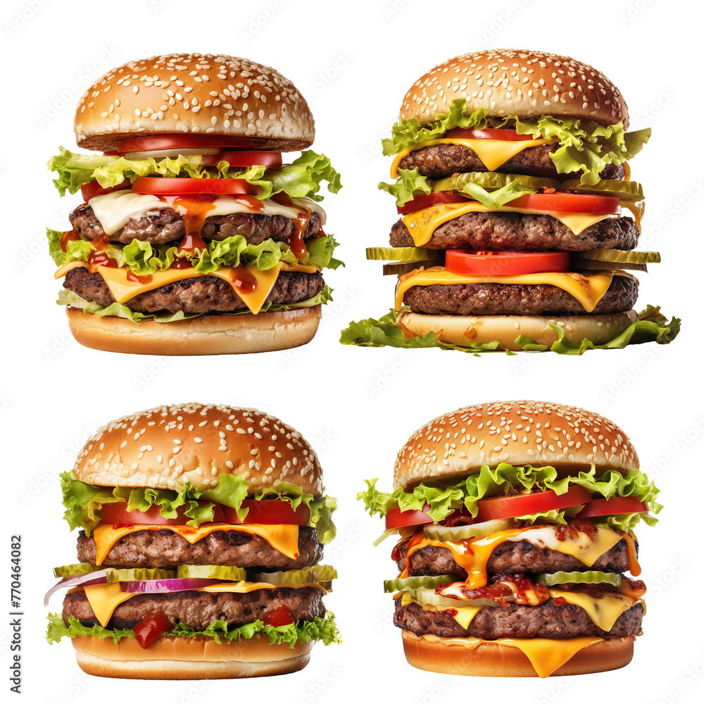 Poster set of delicious burgers, cut out