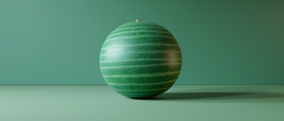   A green egg sits on a green countertop next to a green wall with a candle on top