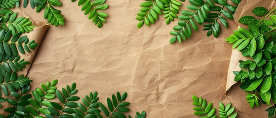   Brown paper with green leaves and another piece of brown paper with green leaves