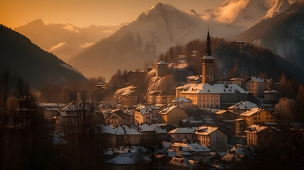in the savoia alps, c. bernardi, the snowy village of rosanova - obrazy, fototapety, plakaty