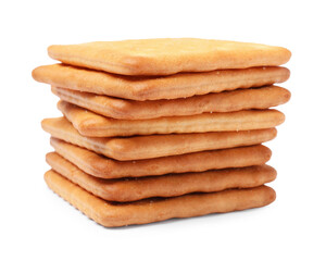 Tasty crispy square crackers isolated on white
