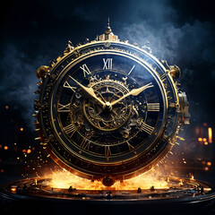 Obraz premium astronomical clock, gear clock mechanism on fiery platform