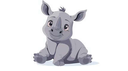 Cartoon cute baby rhino sitting flat vector 