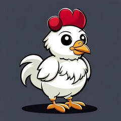 A cartoon chicken with red beak and a red heart on its head