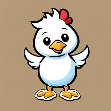 A cartoon chicken with red head and white body