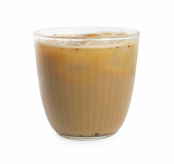 Iced coffee with milk in glass isolated on white - obrazy, fototapety, plakaty