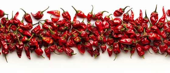   A single red chili pepper centered on a white background surrounded by a group of red chili peppers