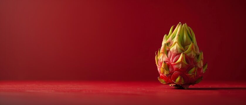   A zoomed-in image of a flower on a reddish background with a red wall in the distance