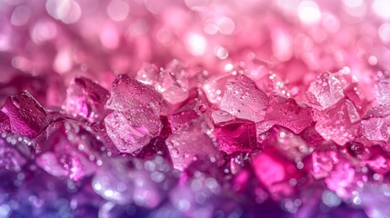   A mound of pink and purple ice cubes atop another pile of the same