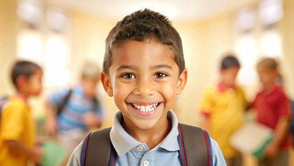 Happy Smiling African American Child Portrait in school