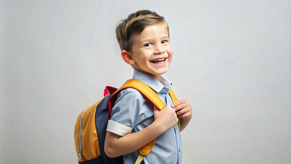 Happy schoolboy with backpack smiling for a portrait