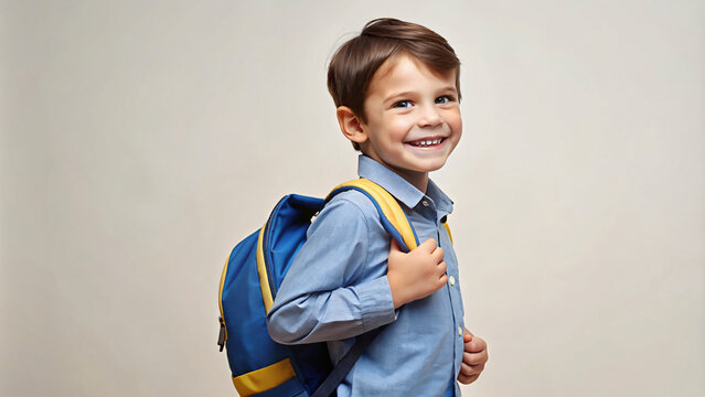 Happy schoolboy with backpack smiling for a portrait - Powered by Adobe