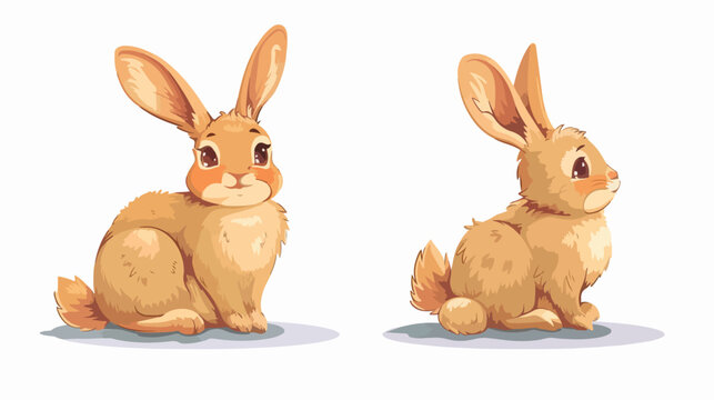 Cartoon Cute little rabbit sitting flat vector isolated