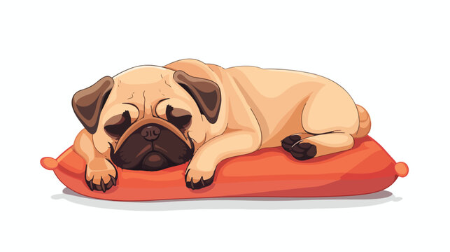 Cartoon Cute pug dog cartoon sleeping on the pillow