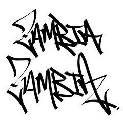 ZAMBIA letter the country name on the world digital illustration graffiti handstyle signature symbol tags painting with black and white color