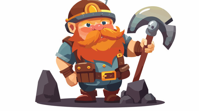 Cartoon dwarf miner flat vector isolated on white background