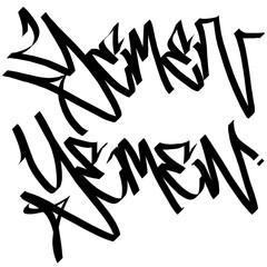 YEMEN letter the country name on the world digital illustration graffiti handstyle signature symbol tags painting with black and white color