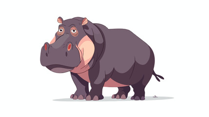 Cartoon funny hippo on white background flat vector is