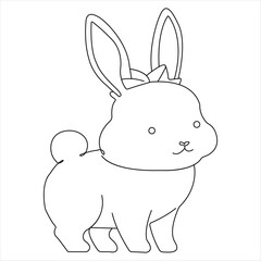 Single line continuous drawing of cute rabbit and concept Easter bunny outline vector illustration