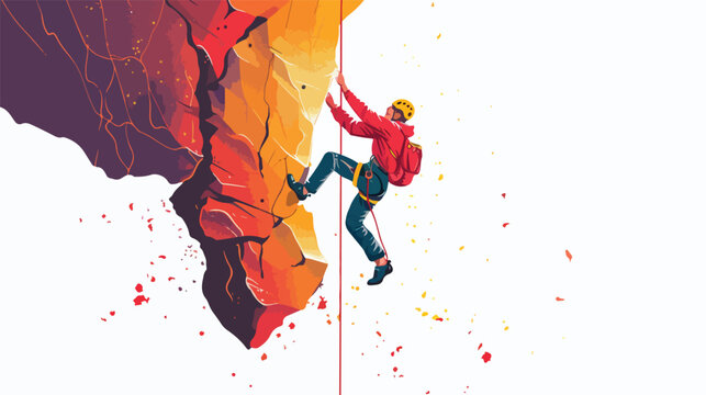 Rock climbing man. flat image in full color. vector