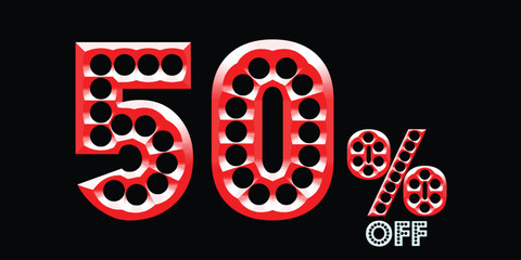 50% discount red letters Designed with circles stenciled through the numbers. Used for advertising to promote men during special discount promotions.