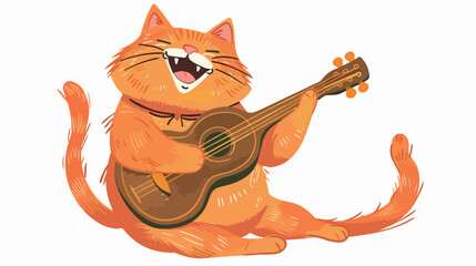 Russian cat playing the balalaika and singing. Vector - obrazy, fototapety, plakaty