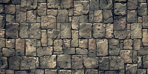 Stone wall texture, seamless pattern of varied stones with natural colors.