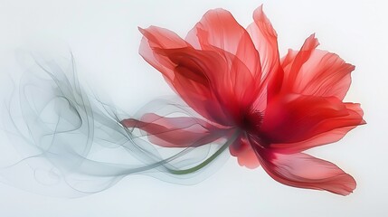 A red flower on a white background, motion blur