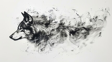 A wolf painted in calligraphic style - obrazy, fototapety, plakaty