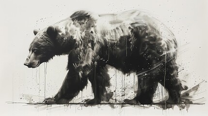 A bear painted in calligraphic style