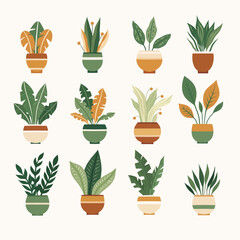 Vector set of various plants in pots clip arts. Collection of flowers for home decoration. Greenery in vases. Natural design elements for stickers, icons, hobby articles - 770471057