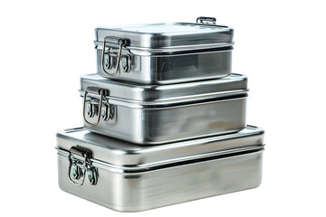 Stainless Steel Lunch Box Set On Transparent Background. - obrazy, fototapety, plakaty
