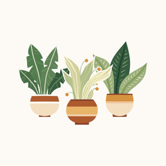 Vector flat illustration of flower pots. Stylish square card with a composition of home plants for invitations and articles. - 770471888