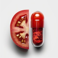 Ripe Tomato and Lycopene Powder Capsule Concept, Representing the Potent Health Benefits of Botanical Supplements