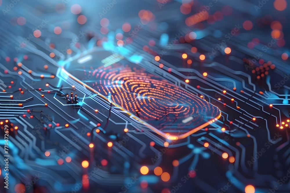 Poster biometric fingerprint scan for digital access and cybersecurity protection