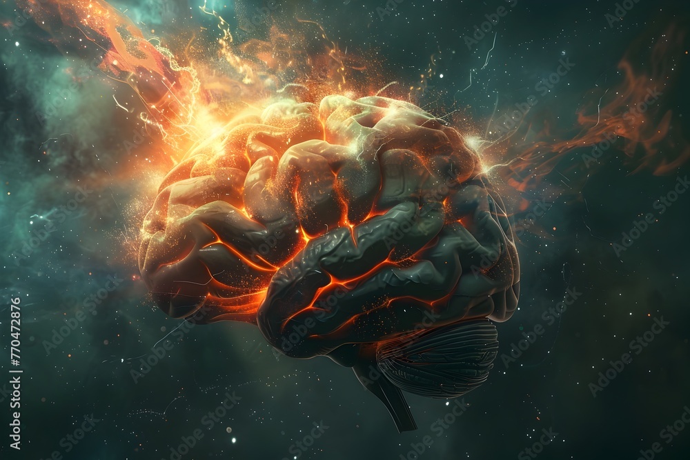 Aufkleber exploding brain filled with creative energy and cosmic knowledge