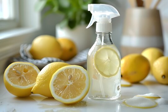 Homemade Eco Friendly Lemon Cleaning Spray Bottle with Trigger Nozzle for Multipurpose Household Disinfecting and Degreasing