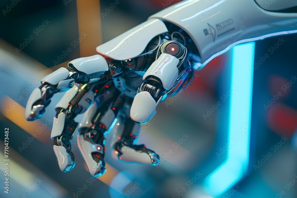 Aufkleber robotic hand utilizing artificial intelligence to examine and analyze digital technology and hardwar