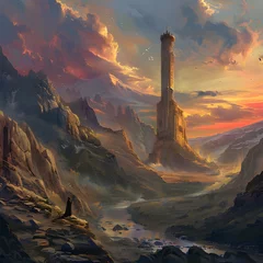 Rolgordijnen Fantasy landscape with a mage tower © thiraphon