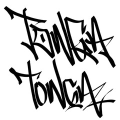 TONGA letter the country name on the world digital illustration graffiti handstyle signature symbol tags painting with black and white color