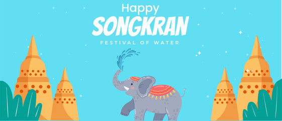 Thailand New Year's day-Horizontal banner illustration design. Happy Songkran background