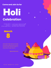 Happy Holi Festival Of Colors Flyer, Poster design. Vector illustration.