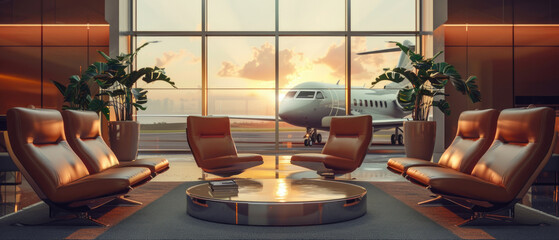 airport lounge with airplanes on the background. by AI generated image