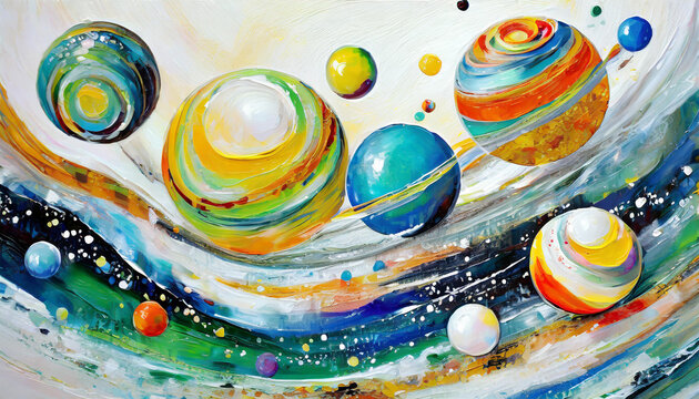 Painting of marble space planets