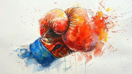 Sketch a boxing glove in a dance of watercolor and pastel - obrazy, fototapety, plakaty