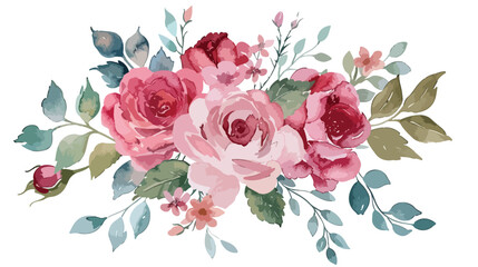 Watercolor rose flower bouquet. Hand painted floral ar